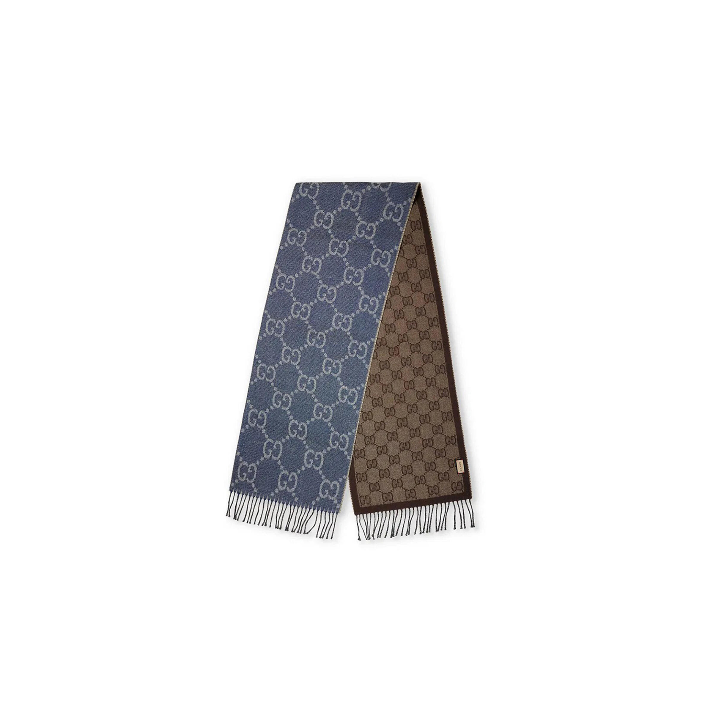 GUCCI GG JACQUARD-KNIT TASSEL-TRIM WOOL SCARF R04420669